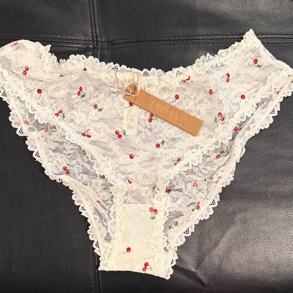 SKIMS Cream Lace Cherry-Embroidered Bikini Panty